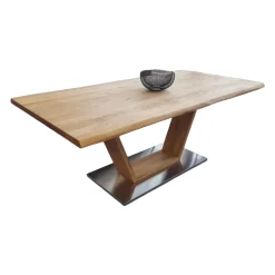 MCA Esstische|Esstisch Greta 2 Balkeneiche Geölt Mit Baumkante Gestell V-Fuß