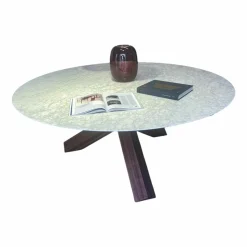 Cassina Esstische|Esstisch La Rotonda Marmor Bianco Carrara Opaco Weiß Gestell Amerikanischer Nussbaum