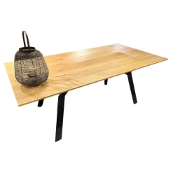 Contur Esstische|Esstisch Mileto Platte Asteiche Massiv Natur Geölt Gestell Metallfuß Schwarz Grau