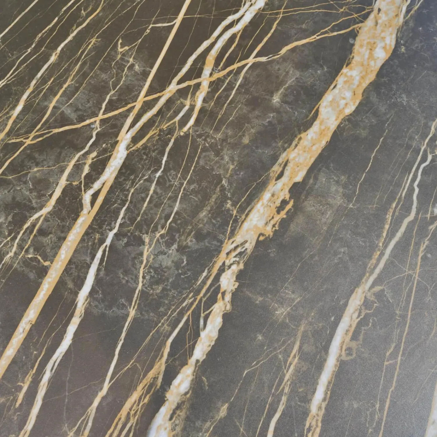 Bacher Esstische|Esstisch Mirado 6171 Platte Keramik Rock Braun Gold Untergestell Kufe Lack Tiefschwarz Mit Klappeinlage