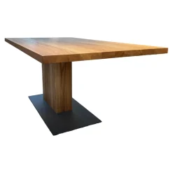 ASCO Esstische|Esstisch Mono Pur Ulme Massiv Oberfläche Geölt Rustikal Bodenplatte Stahl Dunkelgrau Pulverbeschichtet