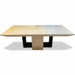 Turri Esstische|Esstisch Ouverture MDF Creme Hochglanz mit Edelstahl-Applikationen