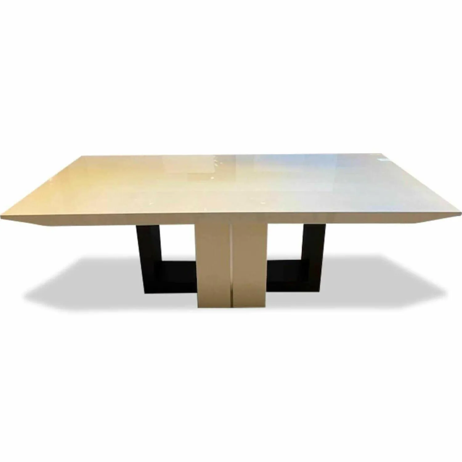 Turri Esstische|Esstisch Ouverture MDF Creme Hochglanz mit Edelstahl-Applikationen