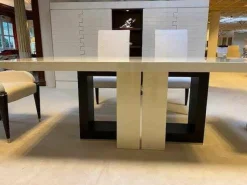 Turri Esstische|Esstisch Ouverture MDF Creme Hochglanz mit Edelstahl-Applikationen