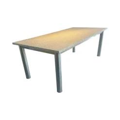 Bacher Esstische|Esstisch Platte Granit Bianco Kristall Grau Gestell Edelstahlrohr