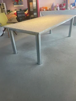 Bacher Esstische|Esstisch Platte Granit Bianco Kristall Grau Gestell Edelstahlrohr