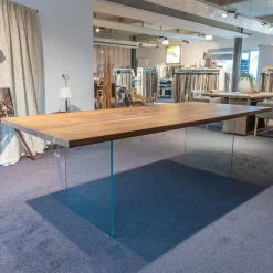 Rott Esstische|Esstisch RT WoodArt Wildnußbaum Geölt Wange Typ 13-Glaswange