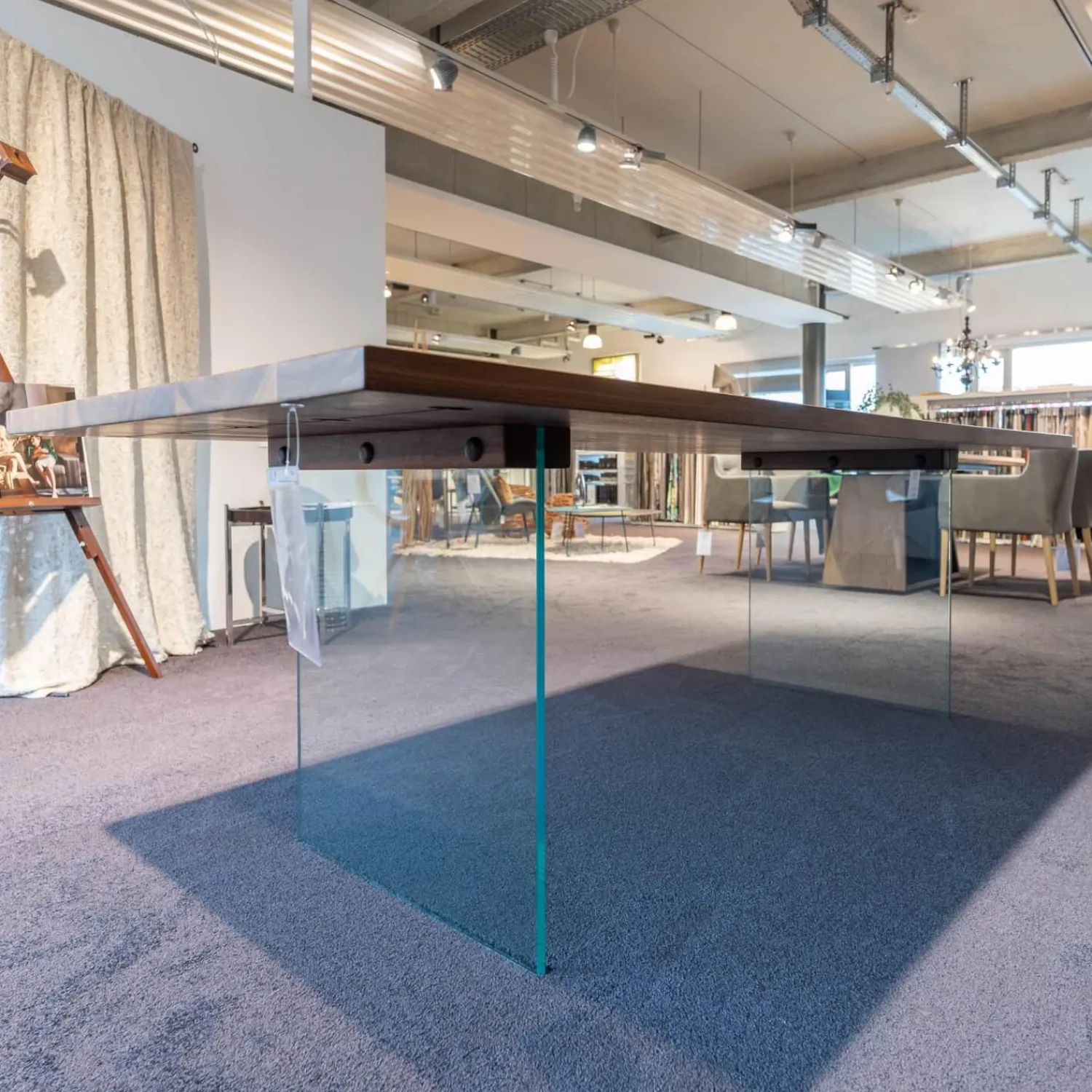 Rott Esstische|Esstisch RT WoodArt Wildnußbaum Geölt Wange Typ 13-Glaswange