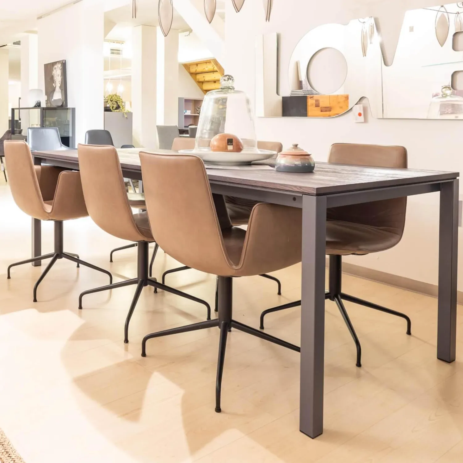 Janua Esstische|Esstisch S600 Auszugstisch Eiche Schlammfarbig Gebeizt Und Lackiert Füße RAL 7005 Schiefergrau Matt Pulverbeschichtet