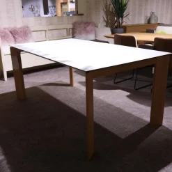 Global Esstische|Esstisch Salamanca 3240 4 Wildeiche Massiv Tischplatte Mattglas Ausziehbar