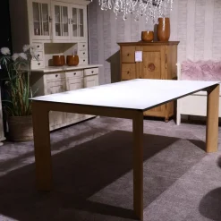 Global Esstische|Esstisch Salamanca 3240 4 Wildeiche Massiv Tischplatte Mattglas Ausziehbar