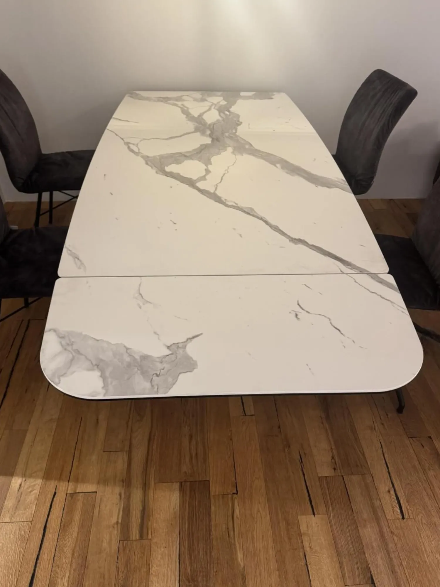 Contur Esstische|Esstisch Savona Tischplatte Keramik Marble Statuario Matt Weiß Grau Gestell Metall Quarzo 7039 Grau Pulverbeschichtet Ausziehbar