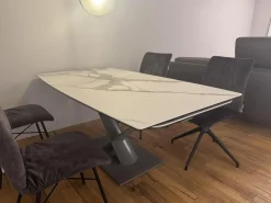 Contur Esstische|Esstisch Savona Tischplatte Keramik Marble Statuario Matt Weiß Grau Gestell Metall Quarzo 7039 Grau Pulverbeschichtet Ausziehbar