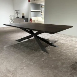 Cattelan Italia Esstische|Esstisch Spyder Wood Platte Eiche Verbrannt Gestell Stahl Graphit Matt Grau Lackiert