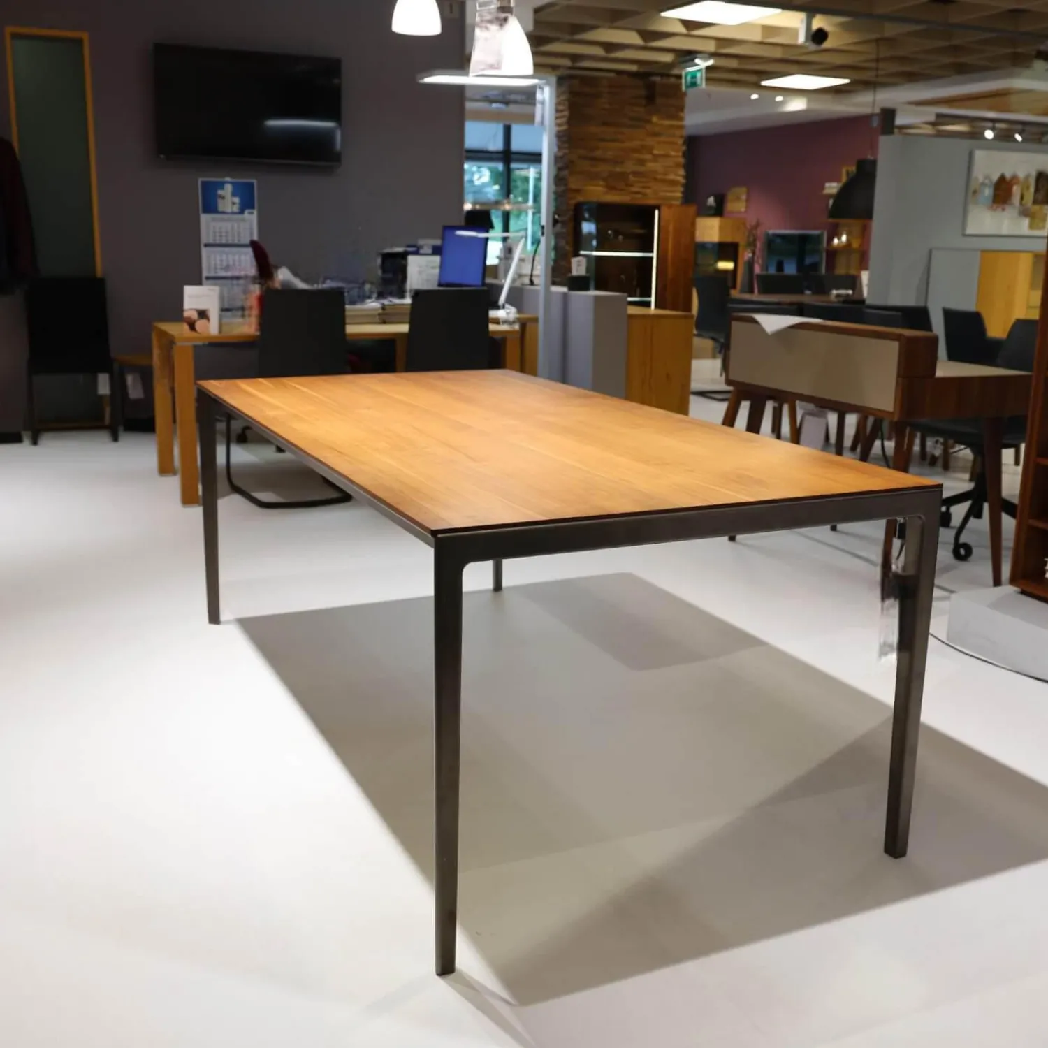 Team 7 Esstische|Esstisch Tak TRTM20101 Platte Nussbaum Fußgestell Stahl Bronze Matt mit 100cm Auszug