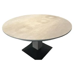 Bacher Esstische|Esstisch Todo 6116 Platte Keramik Matt Rock Grigio Grau Säule Lack Matt Bodenplatte Metall Schwarz Tiefmatt Ausziehbar