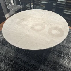 Bacher Esstische|Esstisch Todo 6116 Platte Keramik Matt Rock Grigio Grau Säule Lack Matt Bodenplatte Metall Schwarz Tiefmatt Ausziehbar