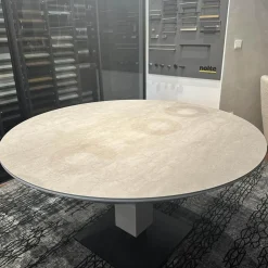 Bacher Esstische|Esstisch Todo 6116 Platte Keramik Matt Rock Grigio Grau Säule Lack Matt Bodenplatte Metall Schwarz Tiefmatt Ausziehbar