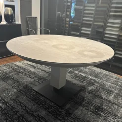 Bacher Esstische|Esstisch Todo 6116 Platte Keramik Matt Rock Grigio Grau Säule Lack Matt Bodenplatte Metall Schwarz Tiefmatt Ausziehbar