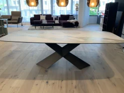 Cattelan Italia Esstische|Esstisch Tyron Platte Keramik Marmor Weiß Gestell Metall Bronze Matt