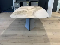 Cattelan Italia Esstische|Esstisch Tyron Platte Keramik Marmor Weiß Gestell Metall Bronze Matt