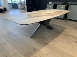 Cattelan Italia Esstische|Esstisch Tyron Platte Keramik Marmor Weiß Gestell Metall Bronze Matt