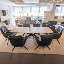 WK Wohnen Esstische|Esstisch WK 852 3 Wildeiche Bianco Geölt Kreuzfuß Gedreht Pulverbeschichtet Schwarz