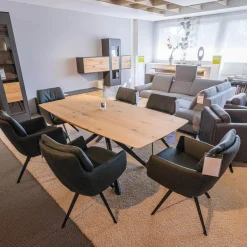 WK Wohnen Esstische|Esstisch WK 852 3 Wildeiche Bianco Geölt Kreuzfuß Gedreht Pulverbeschichtet Schwarz