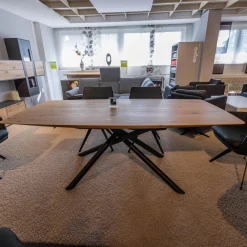 WK Wohnen Esstische|Esstisch WK 852 3 Wildeiche Bianco Geölt Kreuzfuß Gedreht Pulverbeschichtet Schwarz