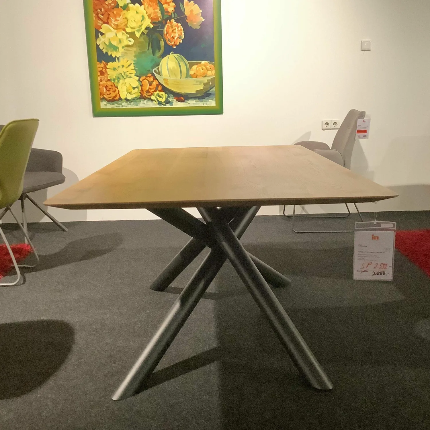 WK Wohnen Esstische|Esstisch WK852 Wildeiche Massiv Geölt Gestell Kreuzfuß Metall Schwarz