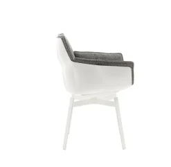 B&B Italia Einzelstühle|Esszimmerstuhl Husk Stoff Rattier Antille Braun Grau Schale Polyurethanharz Weiß Gestell Metall Weiß Lackiert