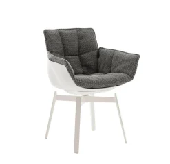 B&B Italia Einzelstühle|Esszimmerstuhl Husk Stoff Rattier Antille Braun Grau Schale Polyurethanharz Weiß Gestell Metall Weiß Lackiert