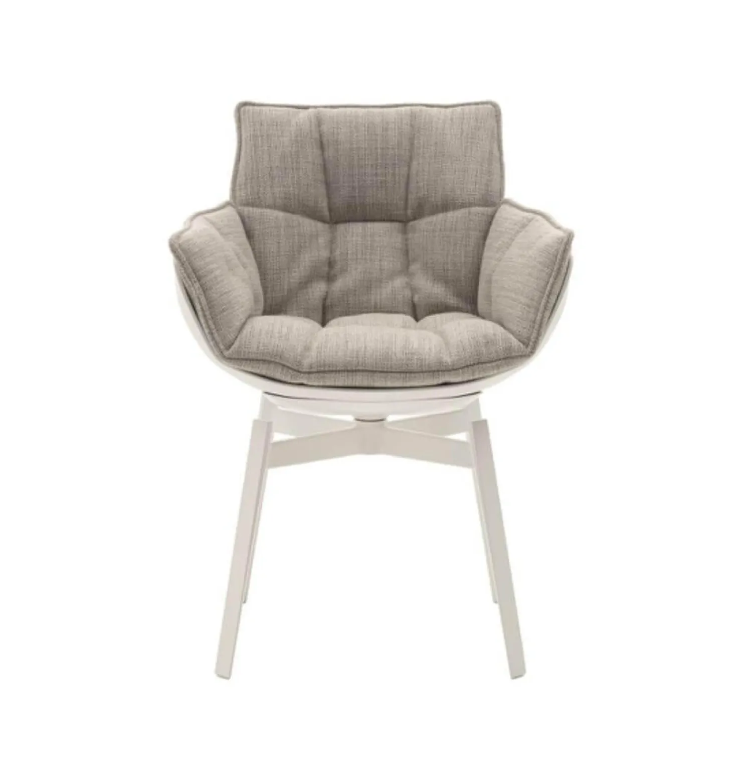 B&B Italia Einzelstühle|Esszimmerstuhl Husk Stoff Rattier Astro Seil Beige Schale Polyurethanharz Weiß Gestell Metall Weiß Lackiert