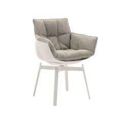 B&B Italia Einzelstühle|Esszimmerstuhl Husk Stoff Rattier Astro Seil Beige Schale Polyurethanharz Weiß Gestell Metall Weiß Lackiert