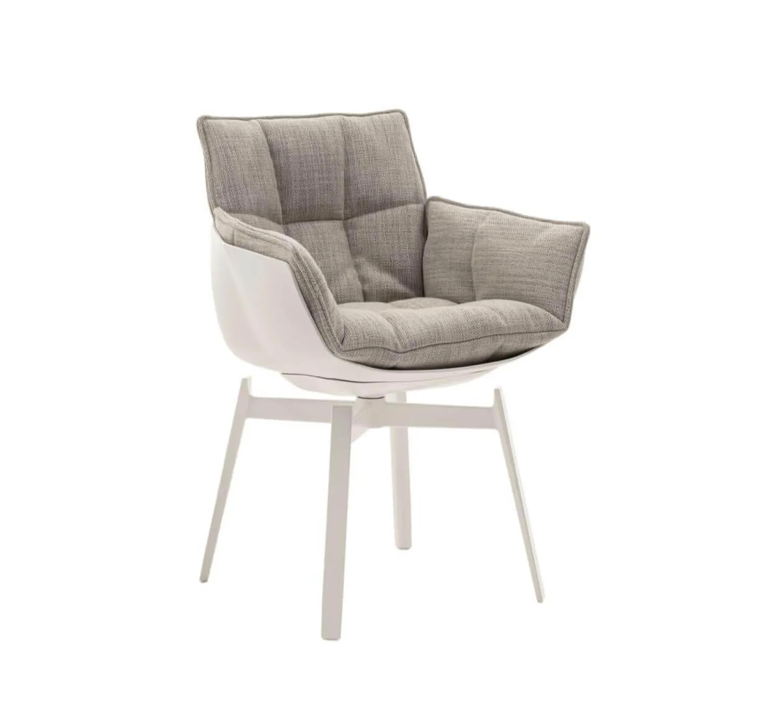 B&B Italia Einzelstühle|Esszimmerstuhl Husk Stoff Rattier Astro Seil Beige Schale Polyurethanharz Weiß Gestell Metall Weiß Lackiert