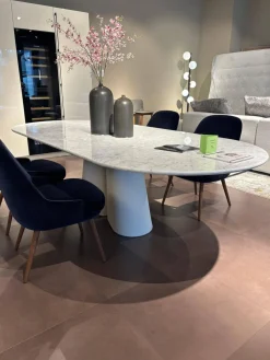 Ditre Italia Esstische|Estisch Pillar Oval 260x120 Weißer Carrara Marmor Fuß Beton