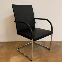 Walter Knoll Einzelstühle|Freischwinger George 1572 Leder Congress 251 Black Schwarz Gestell Rundrohrstahl Hochglanz Verchromt