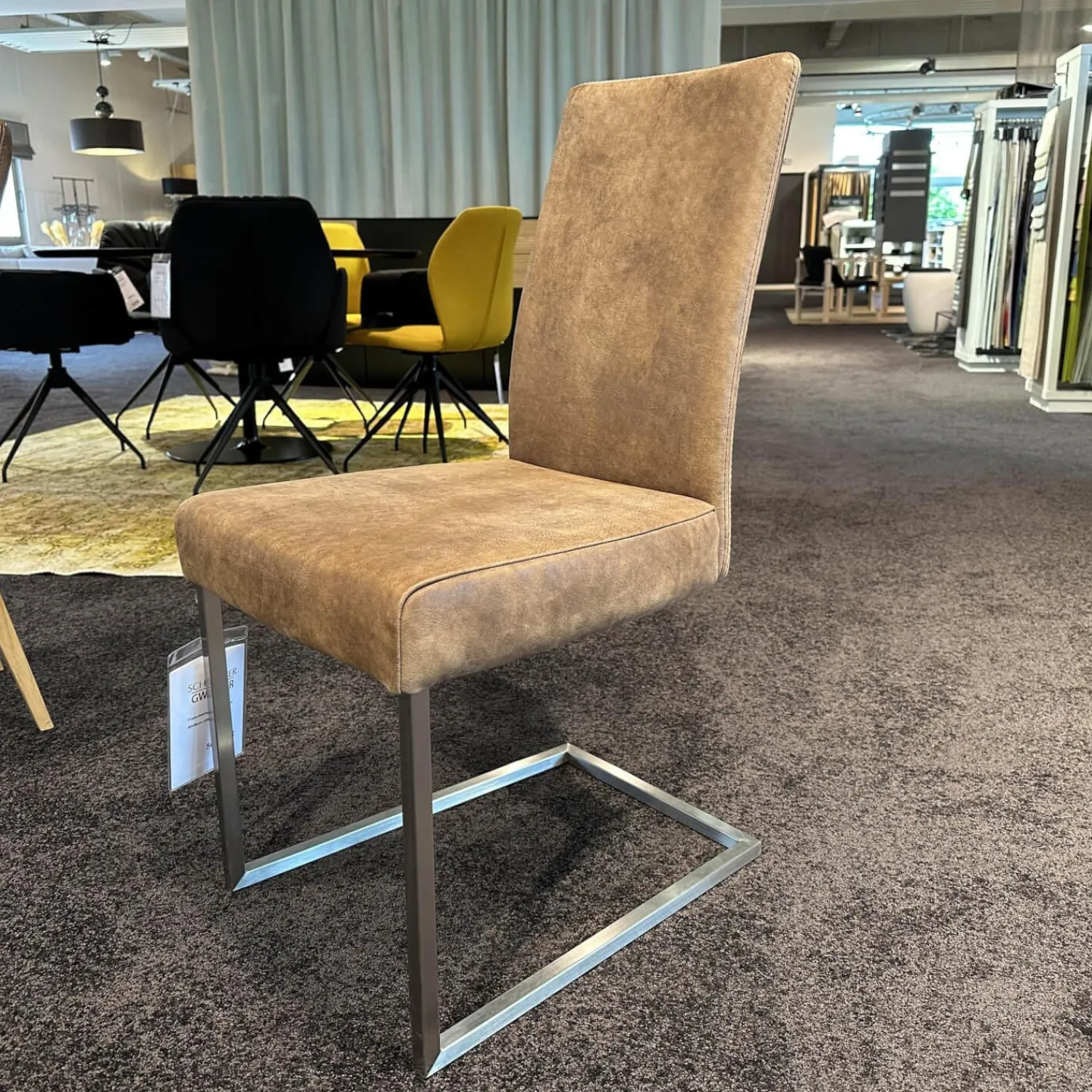 Lavida Einzelstühle|Freischwinger LAV Lamon Leder Kenia Braun Gestell Quadrahtrohr Edelstahl Niedriger Rücken