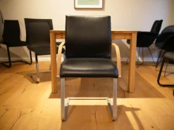 Team 7 Einzelstühle|Freischwinger Magnum Semianilinleder L1 Black Schwarz Gestell Chrom Edelstahl Finish Armlehne Eiche