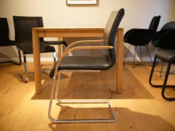 Team 7 Einzelstühle|Freischwinger Magnum Semianilinleder L1 Black Schwarz Gestell Chrom Edelstahl Finish Armlehne Eiche