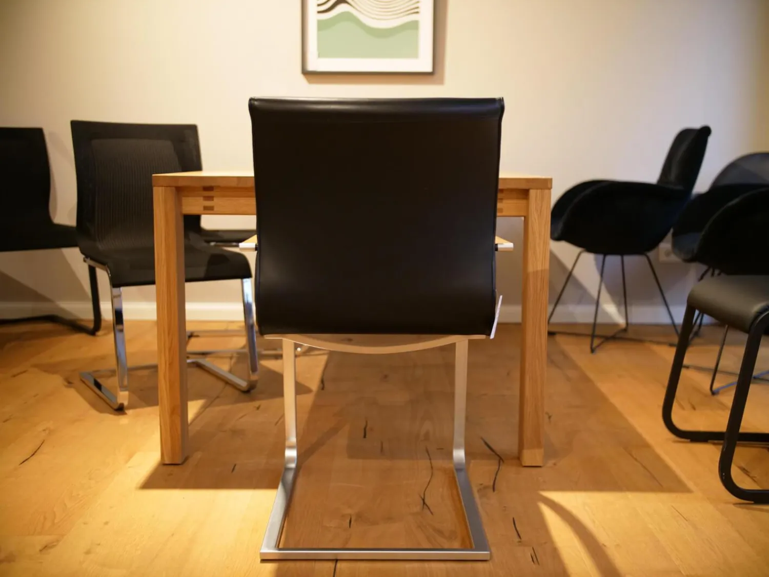 Team 7 Einzelstühle|Freischwinger Magnum Semianilinleder L1 Black Schwarz Gestell Chrom Edelstahl Finish Armlehne Eiche