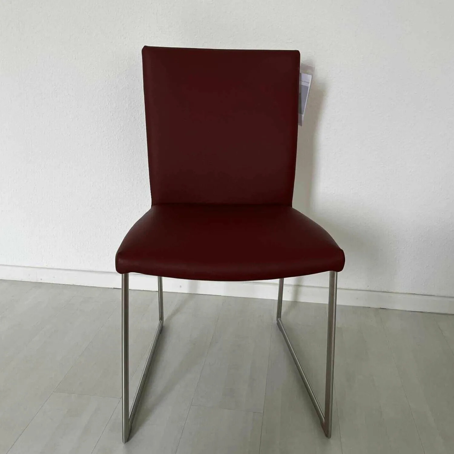 Ronald Schmitt Design Einzelstühle|Freischwinger Stay Light Bezug Leder Toledo Cherry Kufengestell Edelstahl Matt