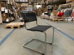 Thonet Einzelstühle|Freischwinger Stuhl S33 Stoff Schwarz Gestell Verchromt