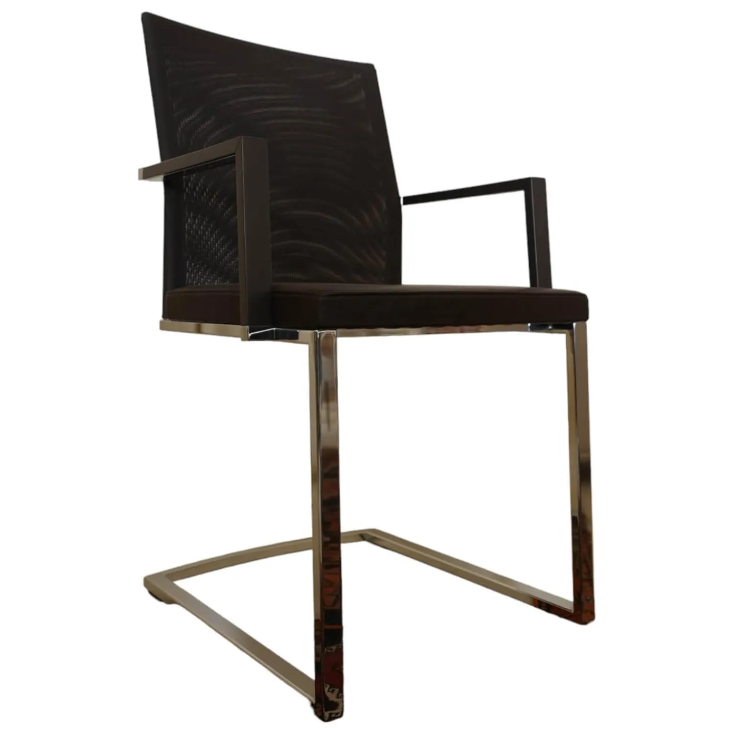 Girsberger Einzelstühle|Freischwinger X15 Mit Armlehnen Sitz Leder Schwarz Rücken Gewebe Elastisch Schwarz Gestell Chrom Hochglanz