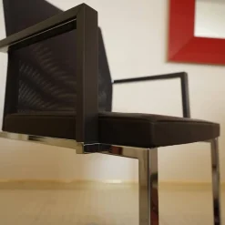 Girsberger Einzelstühle|Freischwinger X15 Mit Armlehnen Sitz Leder Schwarz Rücken Gewebe Elastisch Schwarz Gestell Chrom Hochglanz