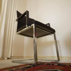 Girsberger Einzelstühle|Freischwinger X15 Mit Armlehnen Sitz Leder Schwarz Rücken Gewebe Elastisch Schwarz Gestell Chrom Hochglanz