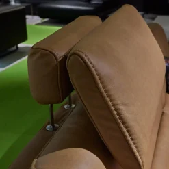 Hukla Polstergruppen|Funktionseckgarnitur 4057 IL Leder Vivre Honey VZ Metallfuß Schwarz Mit Hocker