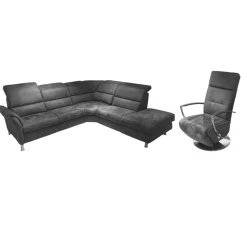 Steinpol Polstergruppen|Funktionseckgarnitur Relaxa 5 0 Stoff Herkules Steel 44 D Schwarz Aluminium Säulenfuß Und Drehteller Edelstahl