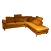 Steinpol Ecksofas|Funktionseckgarnitur Relaxa 6 0 Leder Punch Curry Gelb Metallwinkelfuß Aluminium Gebürstet