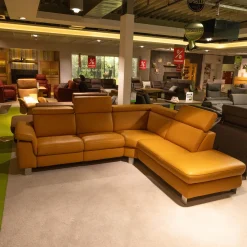 Steinpol Ecksofas|Funktionseckgarnitur Relaxa 6 0 Leder Punch Curry Gelb Metallwinkelfuß Aluminium Gebürstet